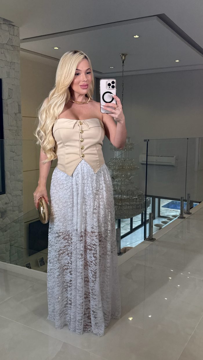 saia renda flora 2255 branco, Único saia renda flora 2255 branco, Único