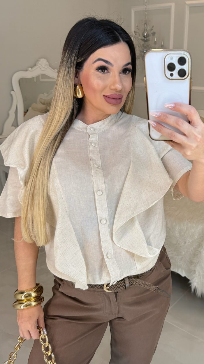 blusa de linho c/babado 2992 blusa de linho c/babado 2992