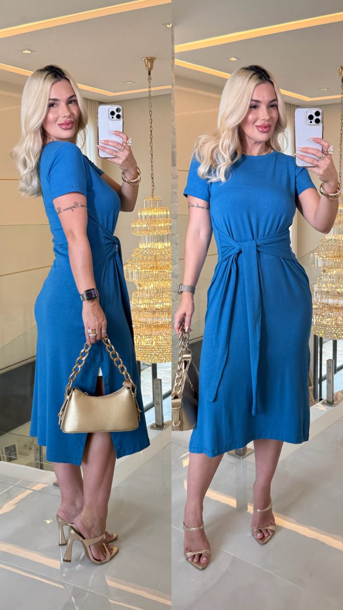 vestido malha nó 3238 azul turquesa vestido malha nó 3238 azul turquesa