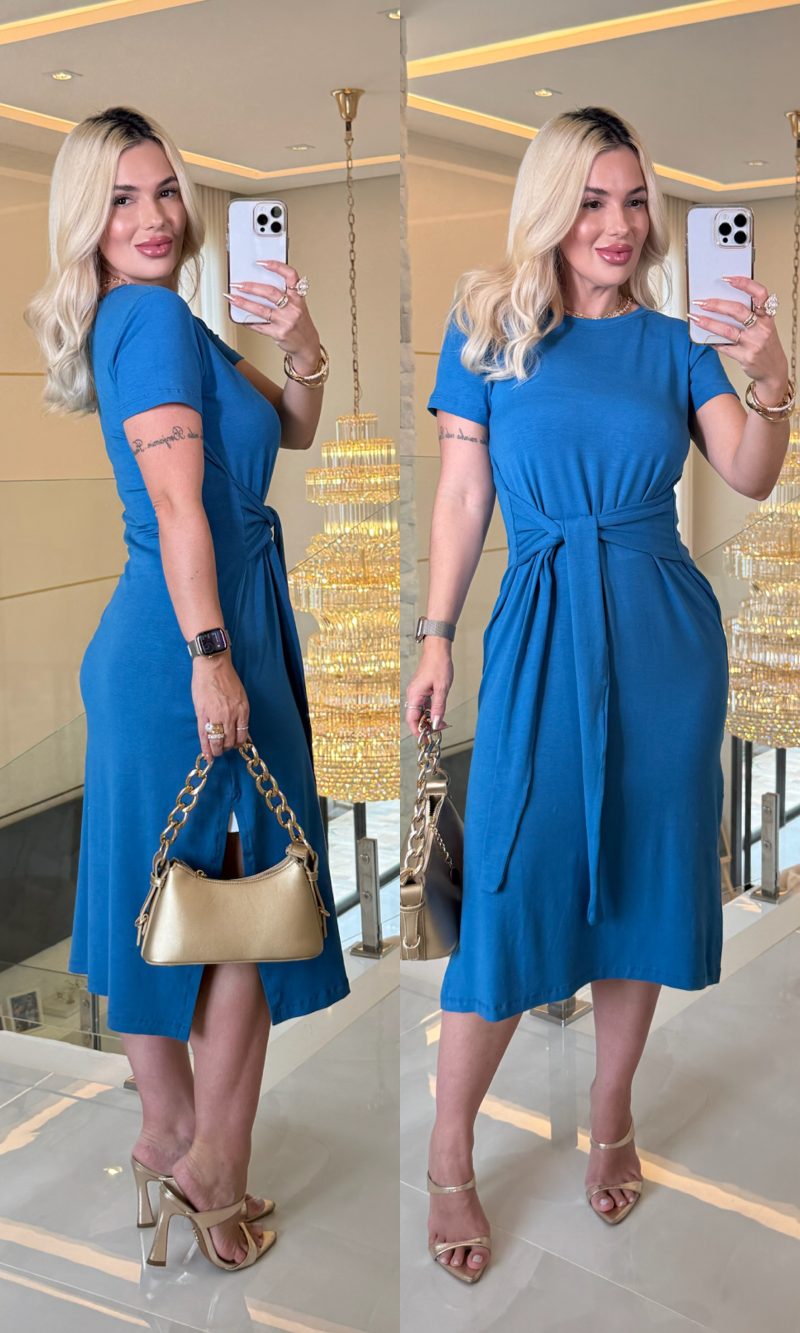 vestido malha nó 3238 azul turquesa