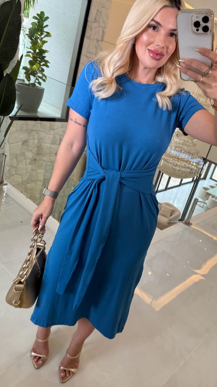 vestido malha nó 3238 azul turquesa vestido malha nó 3238 azul turquesa