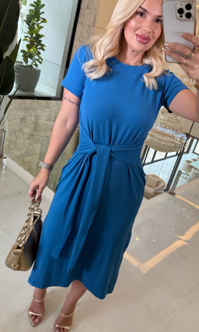 vestido malha nó 3238 azul turquesa