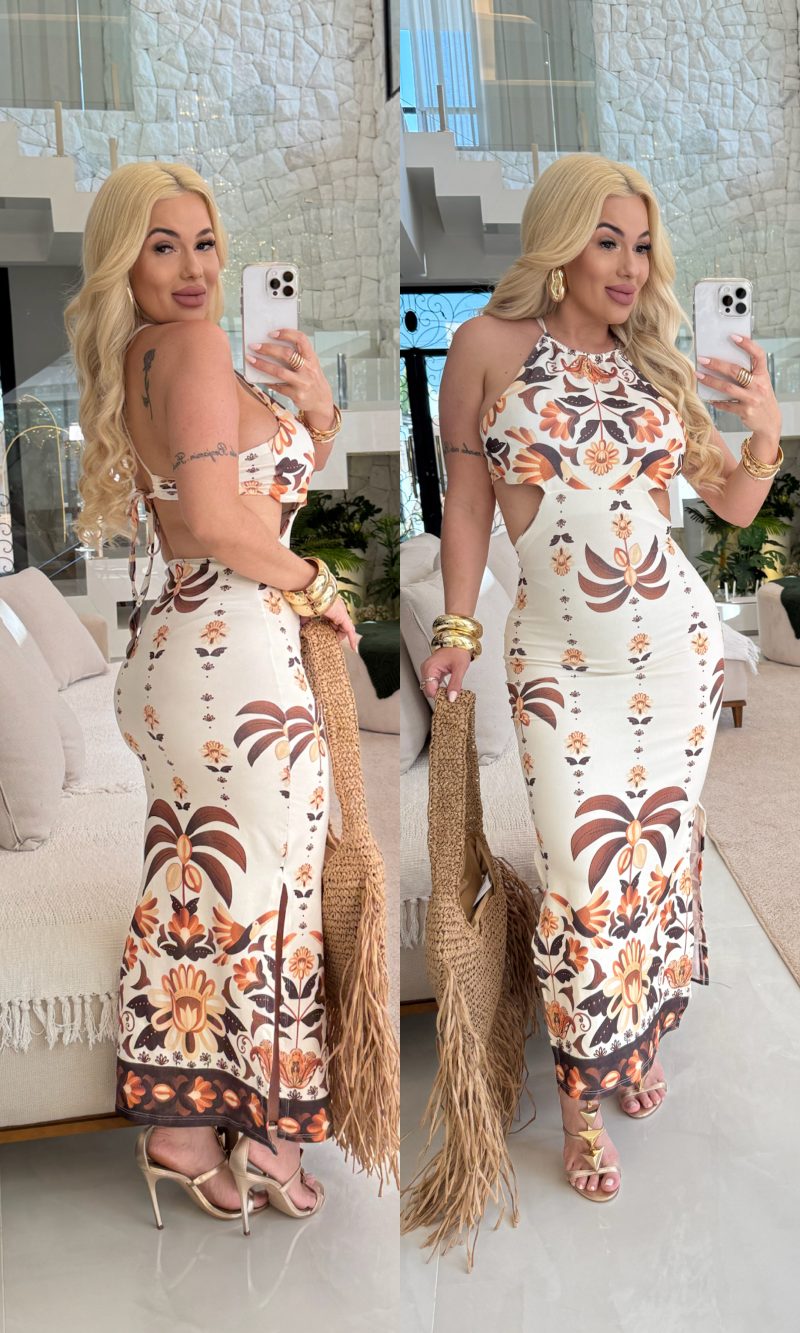 vestido estampado c/detalhe de amarrar 3135