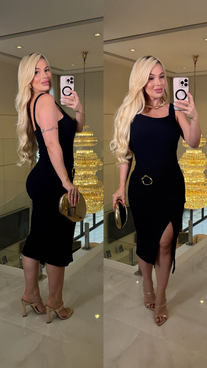 vestido canelado c/detalhe dourado 3253