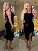 vestido canelado c/detalhe dourado 3253