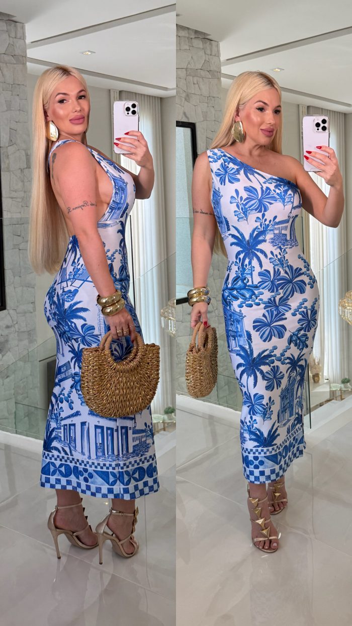 vestido ombro só juliane estampado c/ bojo vestido ombro só juliane estampado c/ bojo