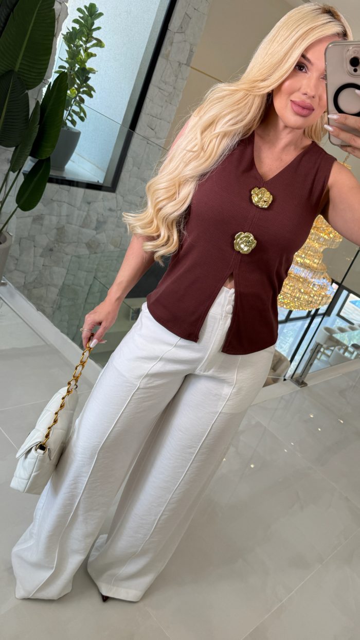 blusa canelada c/flor 3280 blusa canelada c/flor 3280