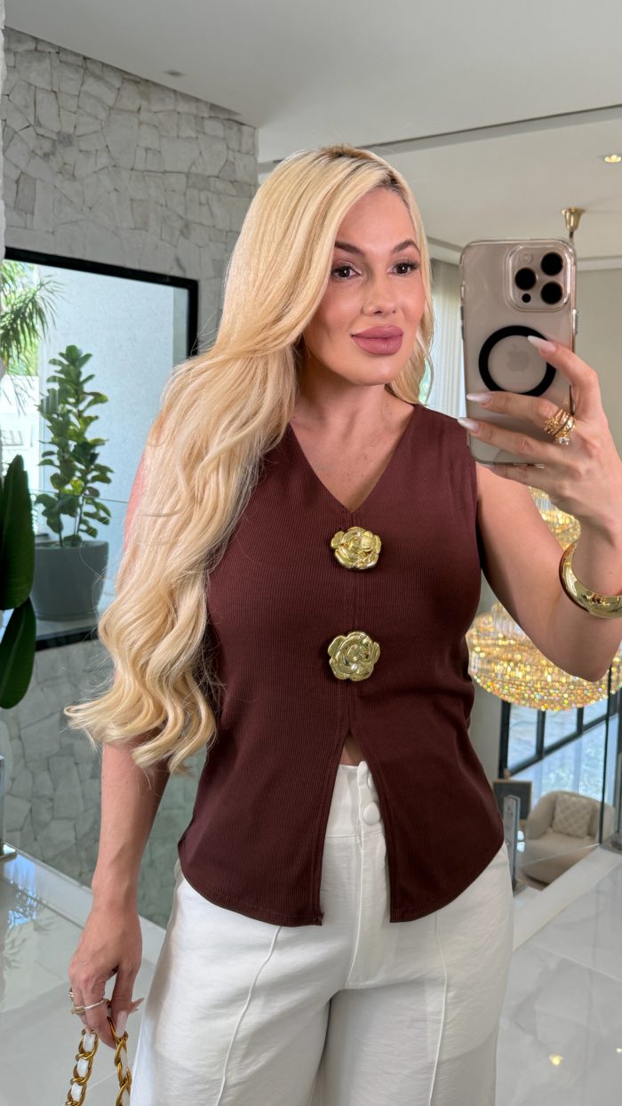 blusa canelada c/flor 3280 blusa canelada c/flor 3280