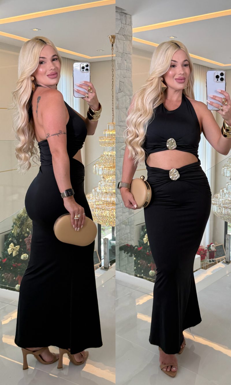 vestido longo c/detalhe dourado 3358