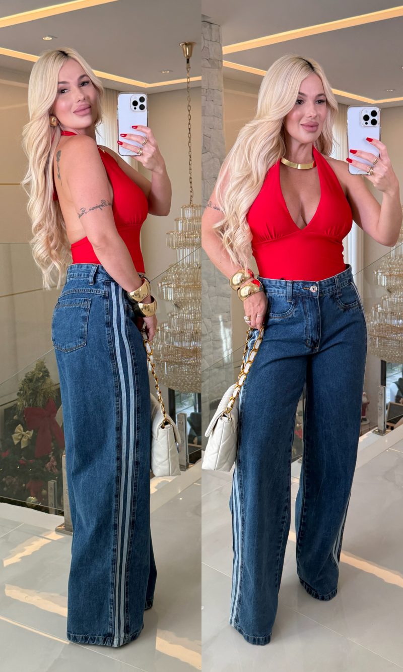 calça jeans c/risco rose 3368