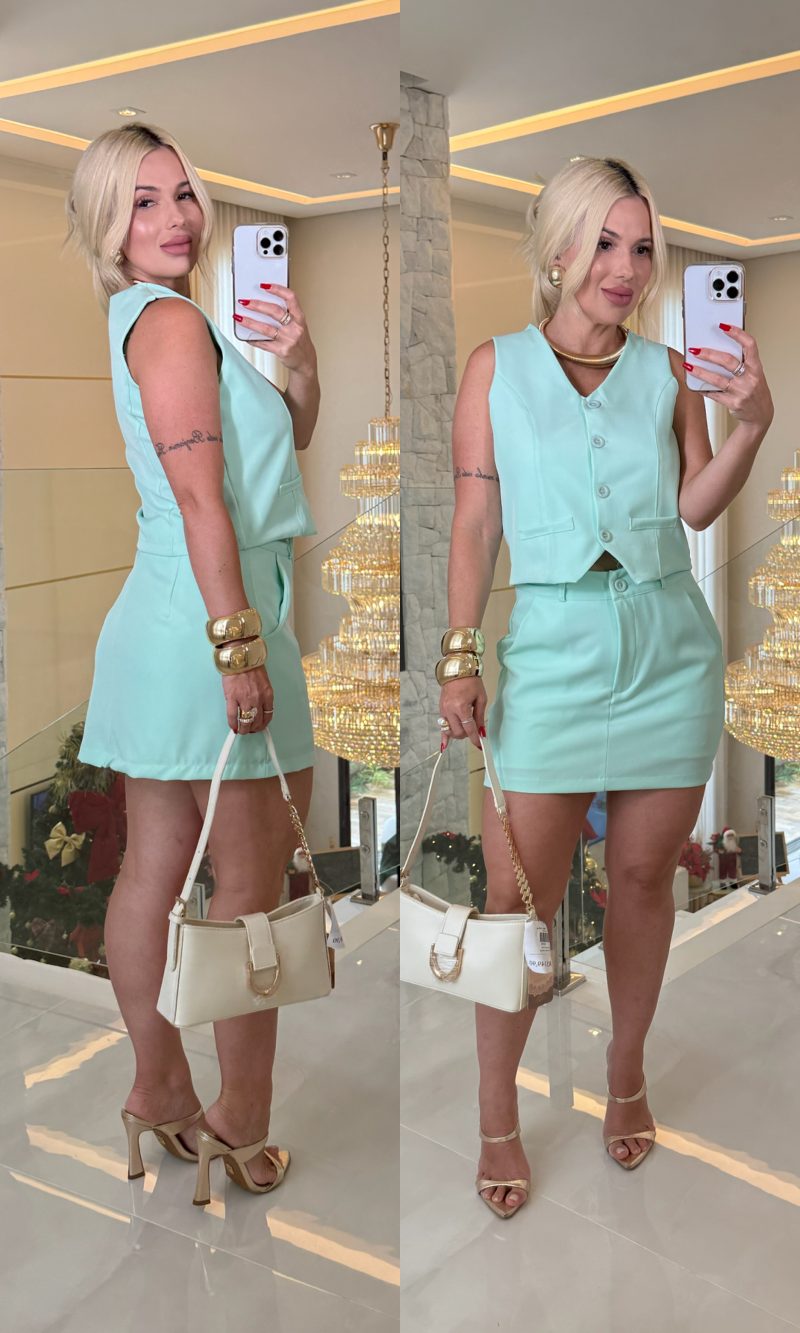 conjunto short/saia alfaiataria c/colete 3119