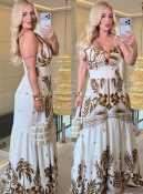 vestido longo estampado detalhe de madeira c/ bojo 3547