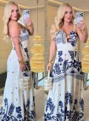 vestido longo estampado detalhe de madeira c/ bojo 3547