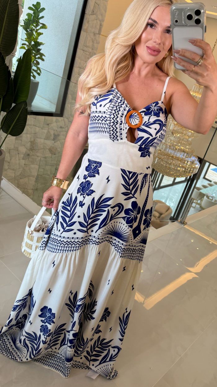 vestido longo estampado detalhe de madeira c/ bojo 3547 vestido longo estampado detalhe de madeira c/ bojo 3547