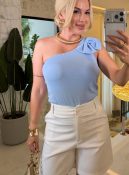 blusa karen laço no ombro canelado c/ bojo 3532