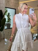 vestido celina babado botão curto