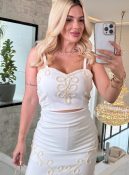 conjunto fabiola alfaiataria c/ saia bordada 3519