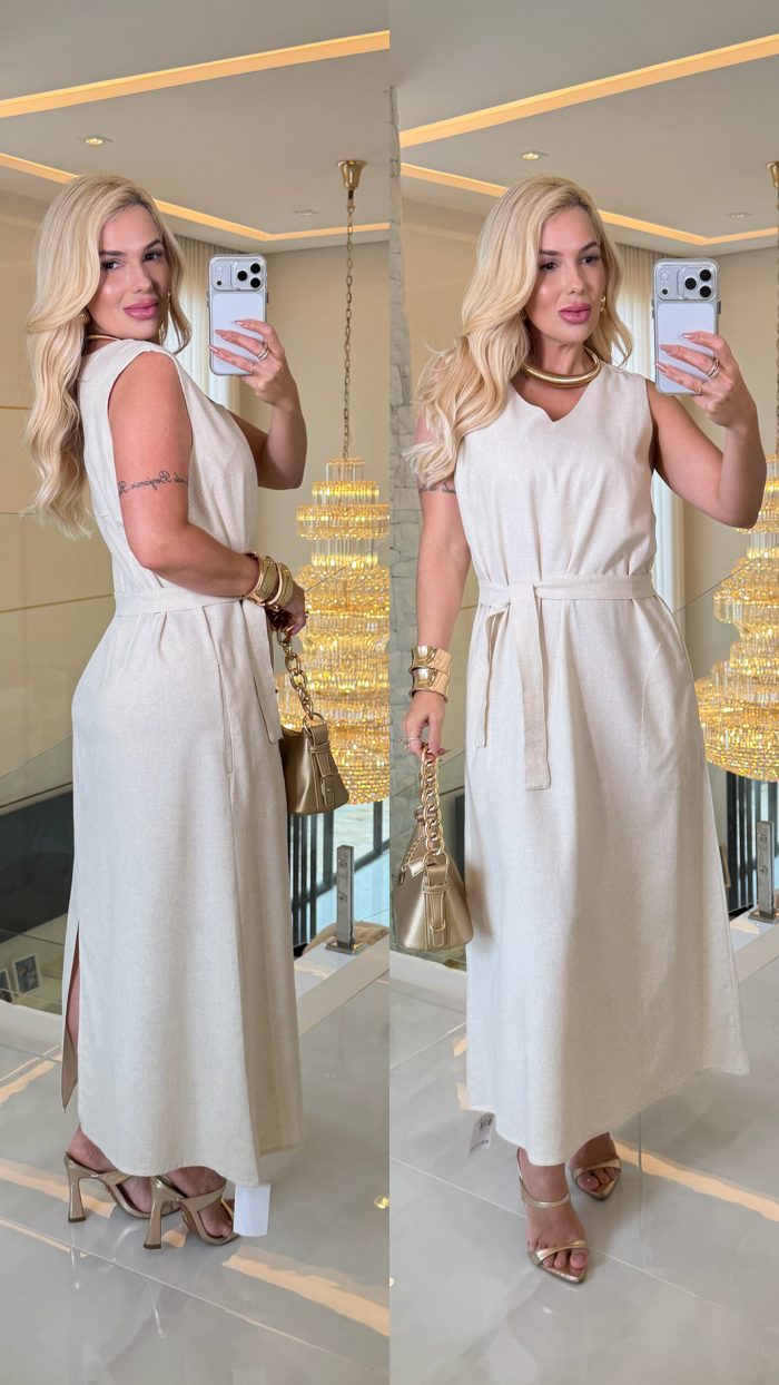 vestido linho c/cinto 3567 vestido linho c/cinto 3567