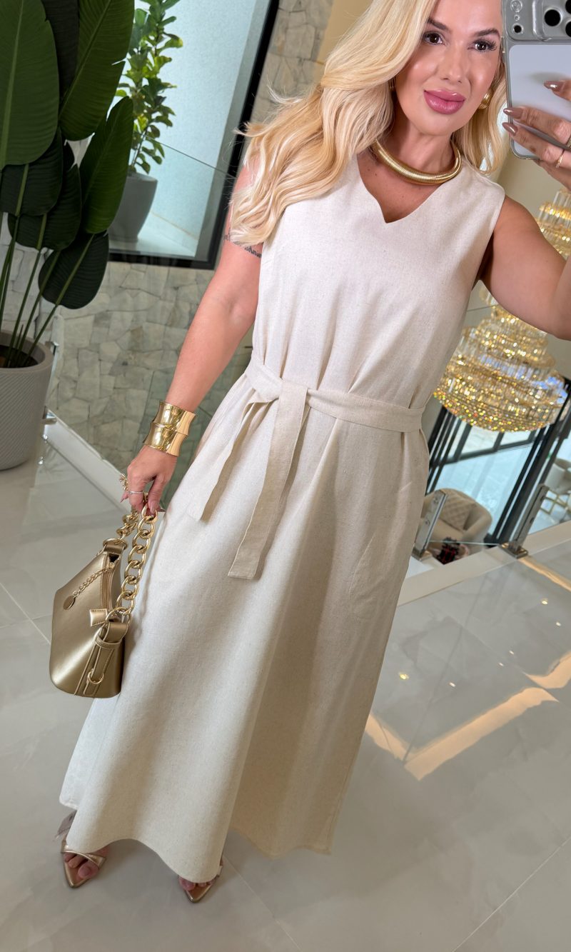 vestido linho c/cinto 3567