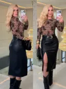 saia midi de couro lexa 3702