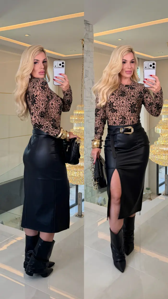 saia midi de couro lexa 3702 saia midi de couro lexa 3702