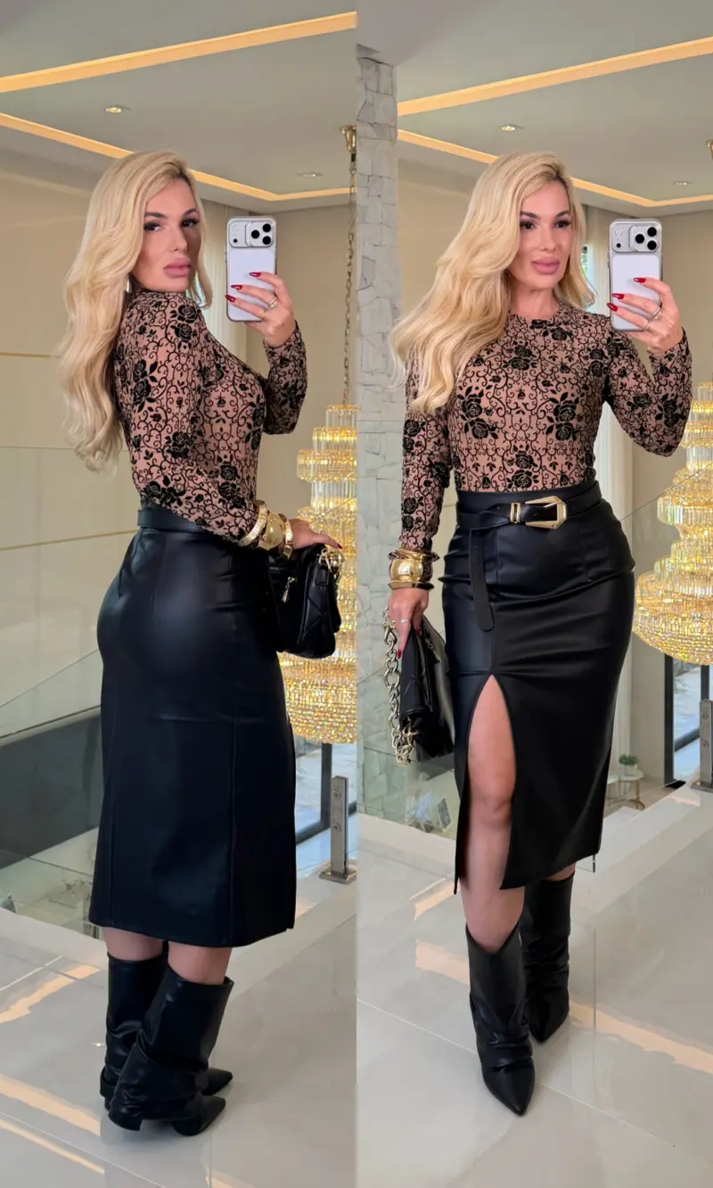 saia midi de couro lexa 3702