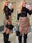 short saia courino c/ cinto fernanda 3689