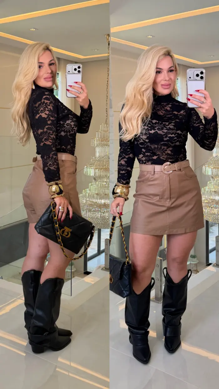 short saia courino c/ cinto fernanda 3689