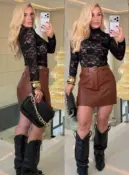 short saia courino c/ cinto fernanda 3689