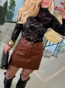 short saia courino c/ cinto fernanda 3689