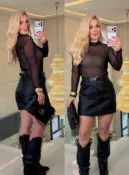 short saia courino c/ cinto fernanda 3689