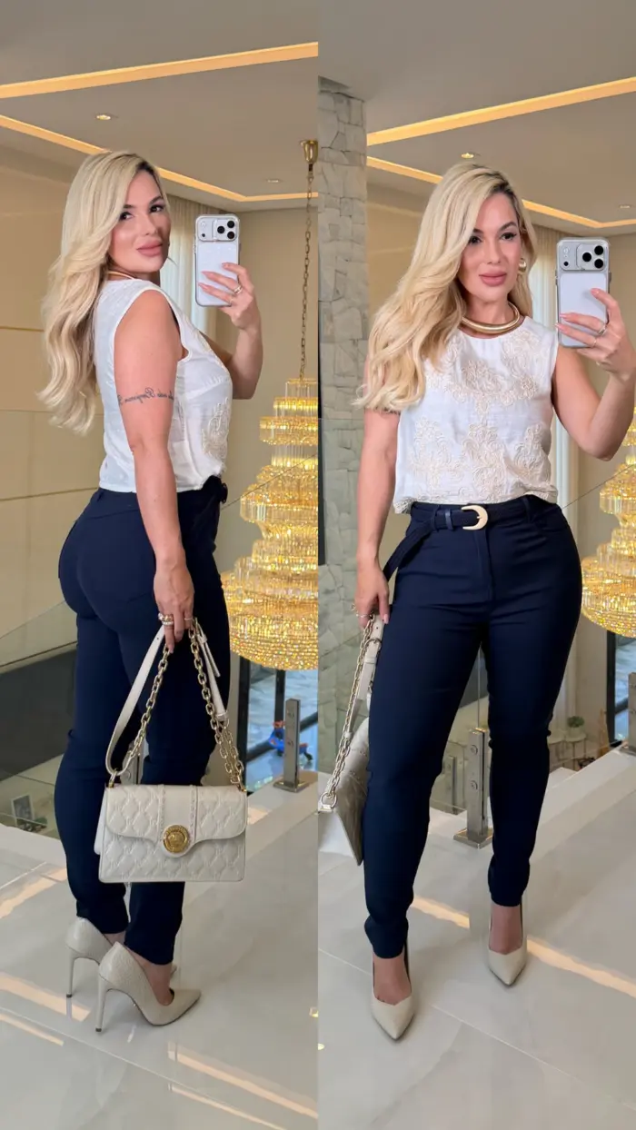 calça sarja c/ elastano e c/ cinto 2988 calça sarja c/ elastano e c/ cinto 2988