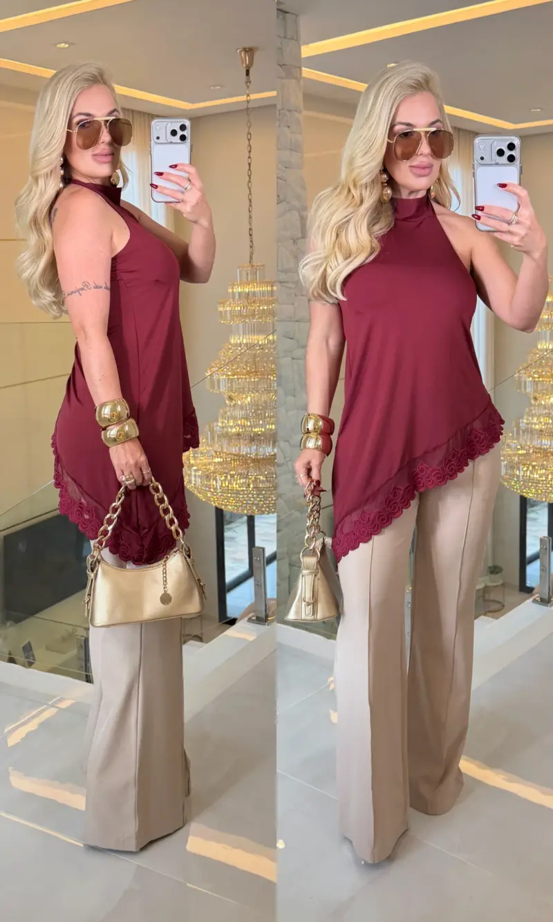 blusa gola c / renda c/ bojo