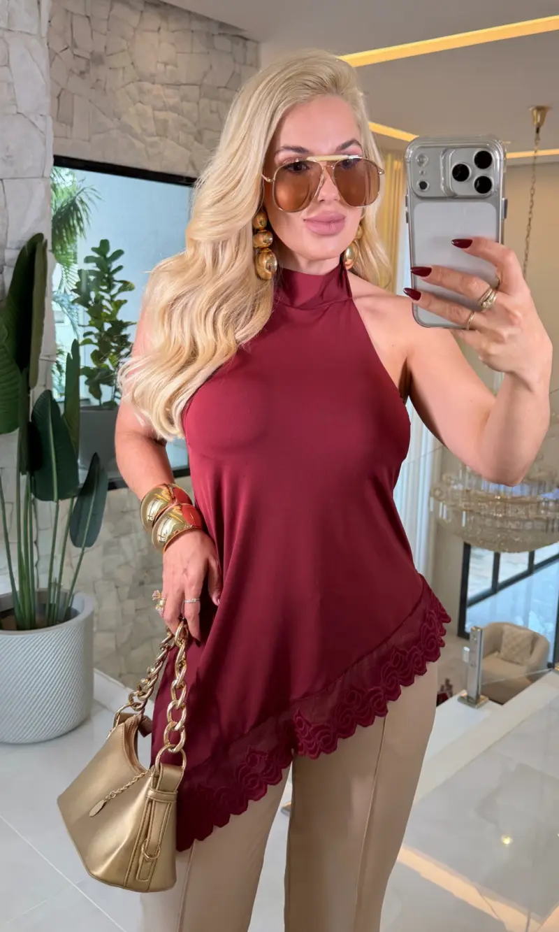 blusa gola c / renda c/ bojo