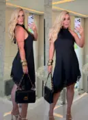 vestido amanda suplex assimétrico c/ renda c/ bojo 3735