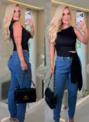 blusa canelada ana maria detalhe dourado 3726