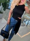 blusa canelada ana maria detalhe dourado 3726