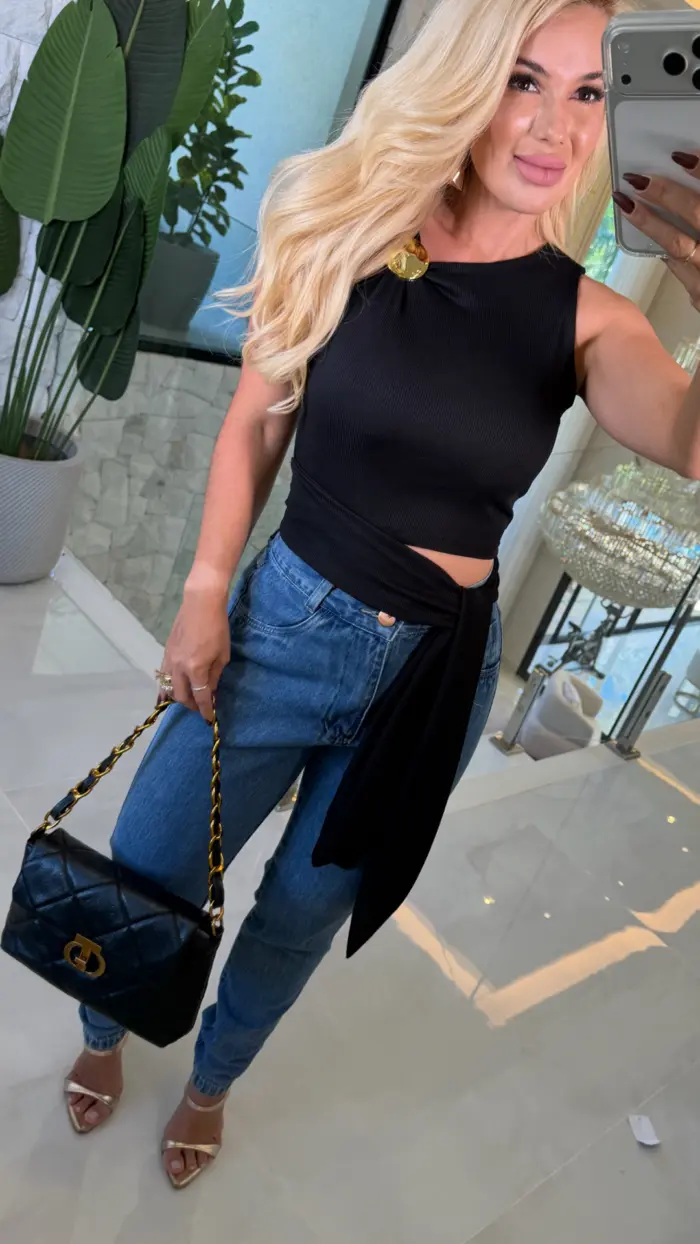 blusa canelada ana maria detalhe dourado 3726 blusa canelada ana maria detalhe dourado 3726