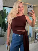 blusa canelada ana maria detalhe dourado 3726