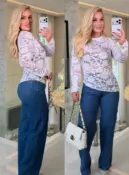 blusa bianca assimétrica renda 3734