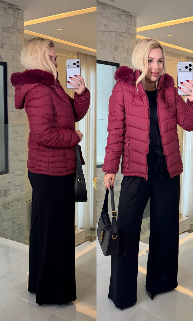 jaqueta puffer forrada c/ pelo e capuz removido 3890