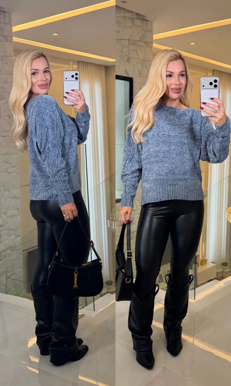 blusa chenille ombro a ombro 3889