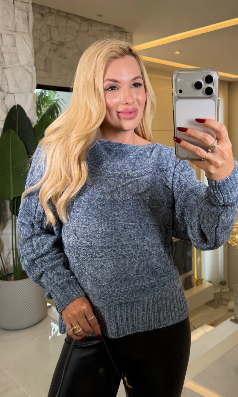 blusa chenille ombro a ombro 3889