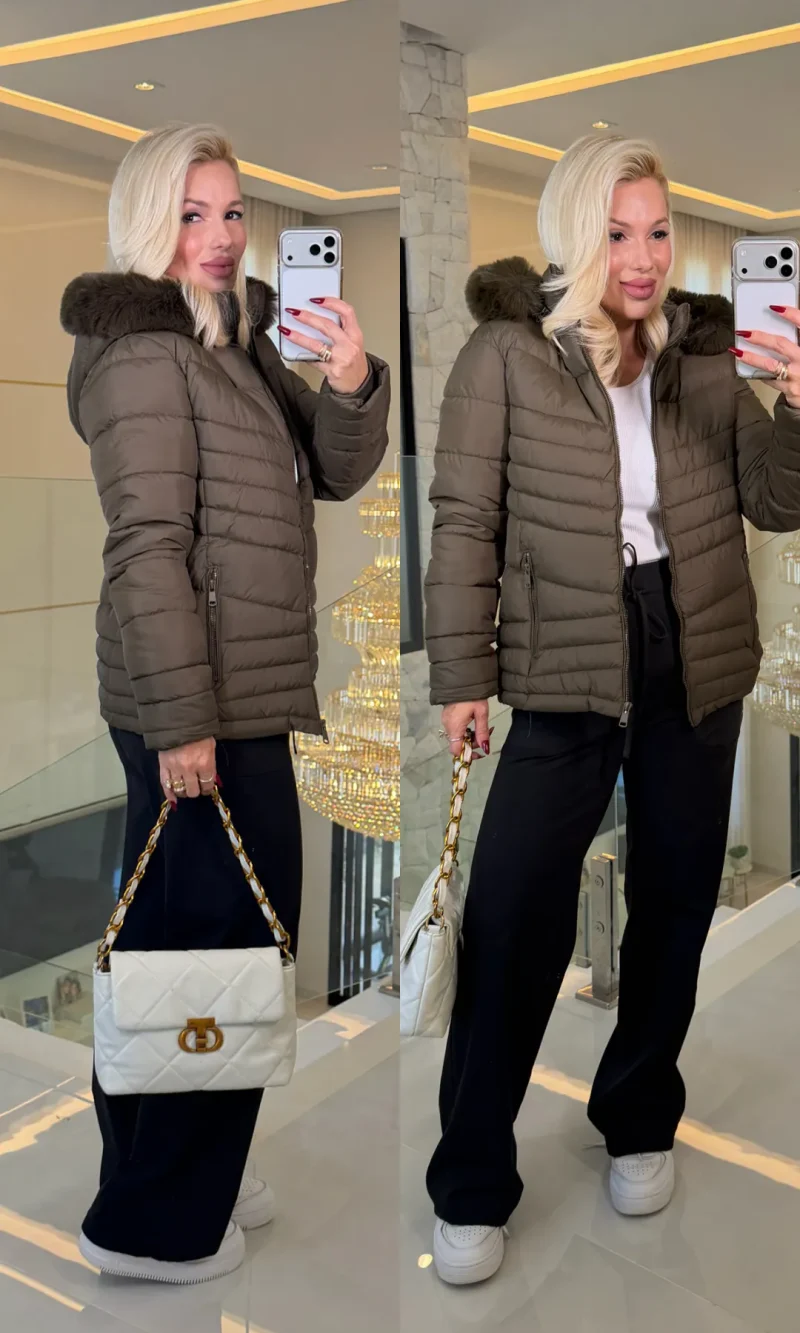 jaqueta puffer forrada c/ pelo e capuz removido 4066
