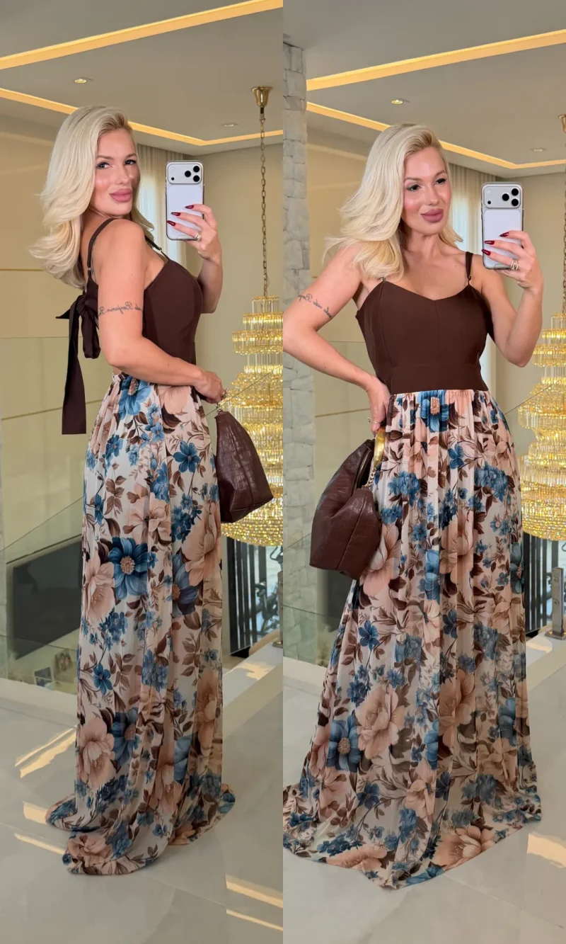 vestido longo florido estampado c/ bojo
