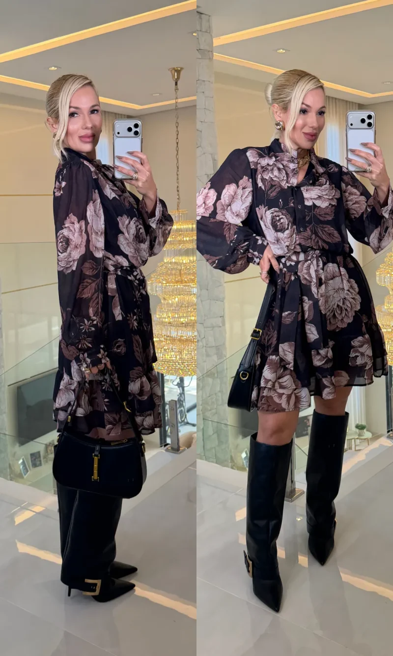 vestido manga longa florido 4116