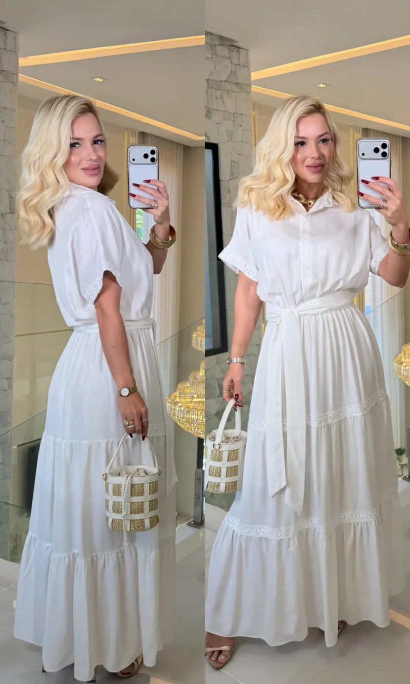 vestido tifany longo com botão renda 4245